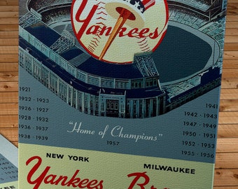 1957 Vintage New York Yankees - Milwaukee Braves World Series Baseball Program Cover - Canvas Gallery Wrap