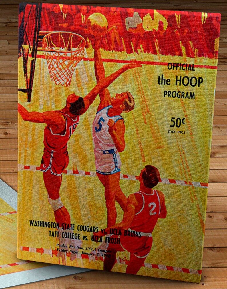 1968 Vintage Basketball UCLA Bruins 11 x 14 #BK004 Washington State Program Canvas Gallery Wrap