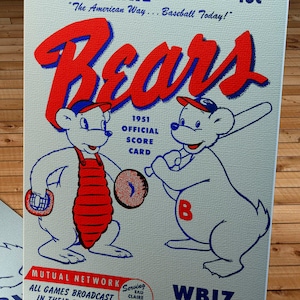 1951 Vintage Eau Claire Bears Baseball Scorecard Cover - Canvas Gallery Wrap