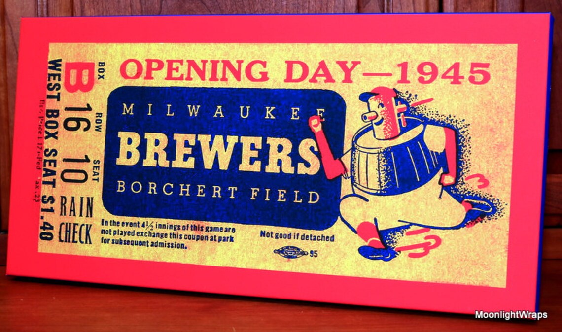 1945 Vintage Milwaukee Brewers Opening Day Ticket Canvas Gallery Wrap