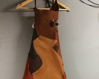 Tablier en cuir de l'alchimiste patchwork marron