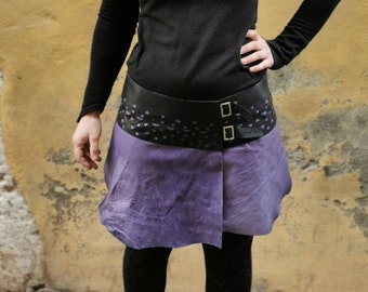 Jupe en cuir Tribal violette & noire