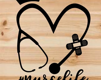 nurse life decal. nurse life. nurse decal. car decal. nurse. decal. stethoscope. rn decal. nursing. nurse gift. yeti decal. vinyl decal