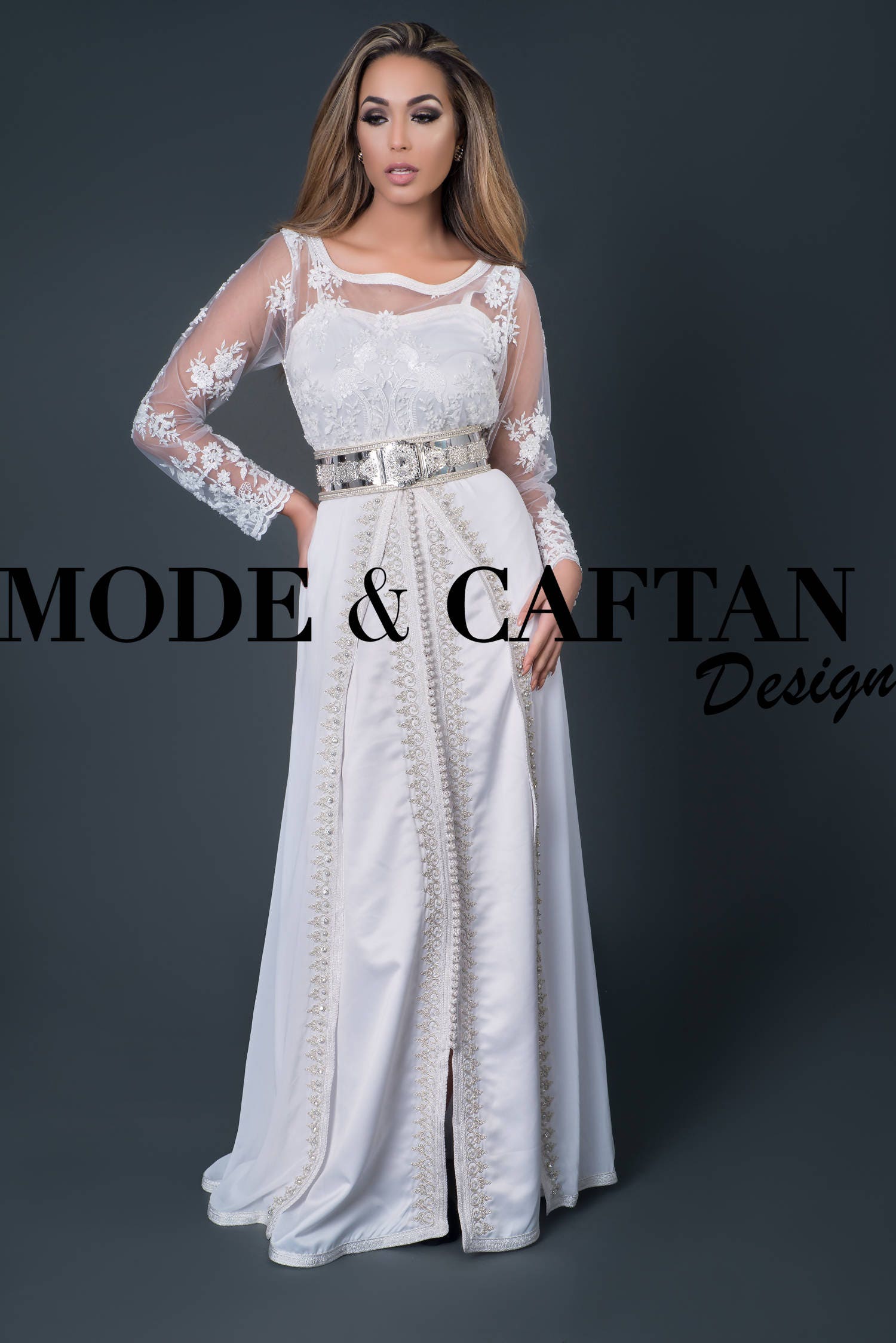 Kaftan Morrocan Perle White For Oriental Wedding Henna Etsy