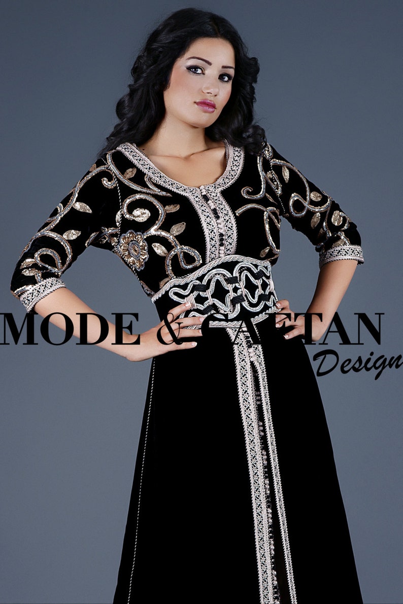 Beautiful black velvet kaftan moroccan dress delivery uk usa | Etsy