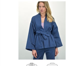 Patron de couture de veste kimono PDF – Projet facile pour débutant – Comprend un tutoriel étape par étape