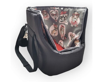 Dog bag for summer and winter with removable inner lining made of beautiful cotton fabric in a rockabilly design