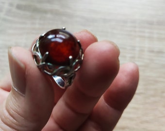WK 800 silver Mid Century Vintage Modernist Dome Amber Silver Ring