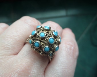 Topazio portugal blue turqouise sterling silver filigree poison ring