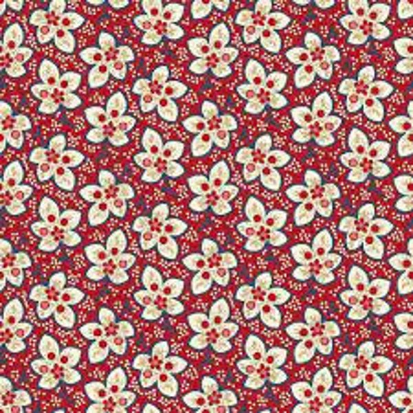 Red rooster fabric American Beauty 26481  Red and white flowers. %100 Color Quality Cotton by Fat 1/4 Yd and YARDAGES  V