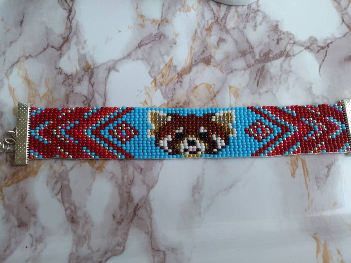 Red Panda Head Beaded Bracelet - Etsy