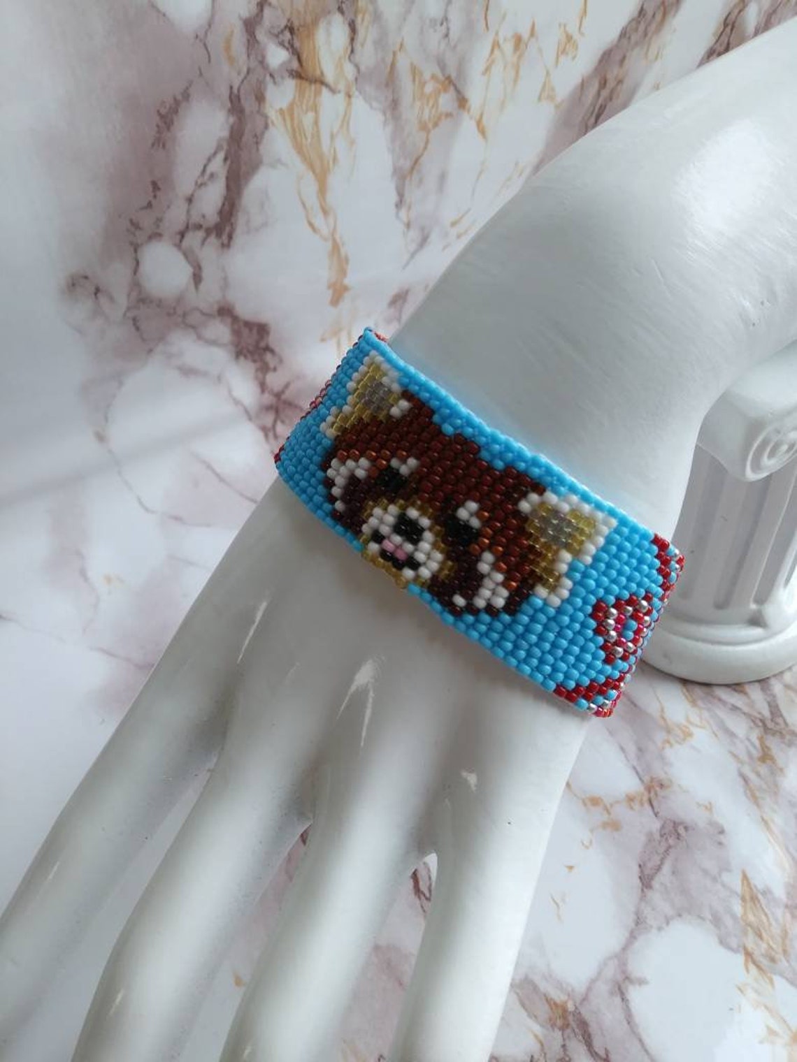 Red Panda Head Beaded Bracelet - Etsy
