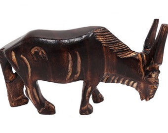 Wildebeest Handmade from Wood. Beautifully Hand Sculpted Wooden Wildebeest, Perfect Gift Ornament Figurine. Carved with Artistic Precision