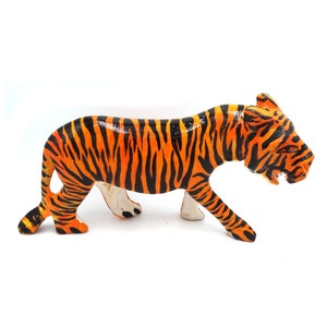 Model wood tiger handmade from recycled upcycled wood.