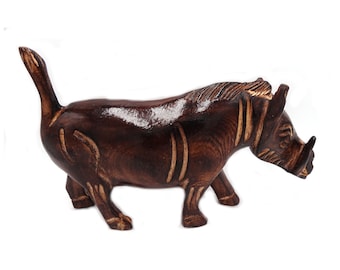 Handmade Wood Warthog Figurine: African Artisan Home Decor
