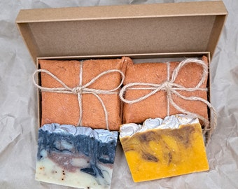 Coffee, Orange and Cinnamon Natural Soap Wellness Gift Box Gift Wrapped in Barkcloth