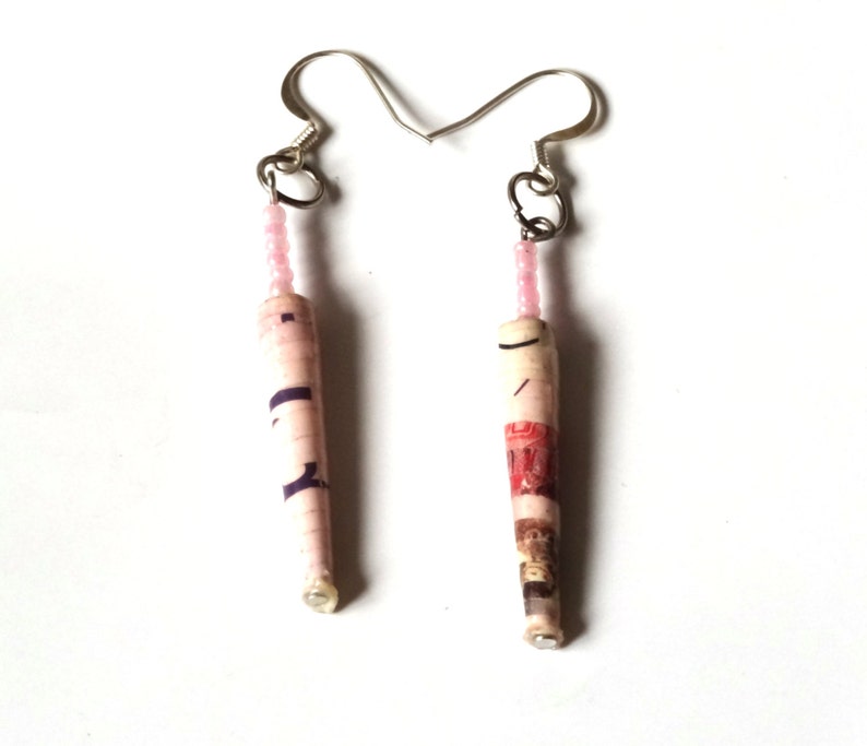 Earrings in pink handmade and crafted by hand. They are a beuatuful gift Idea, Dangle Earrings, Drop Earrings, Gift Earring by afriartisan image 3