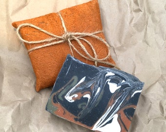 Charcoal with Lime, Ginger & Patchouli Natural Handmade Soap Bar Gift Wrapped with Barkcloth