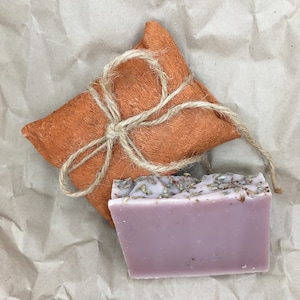 Wild Lavender Natural Handmade Soap Bar Gift Wrapped with Barkcloth