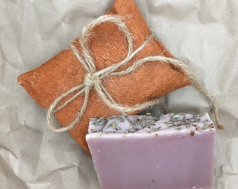 Wild Lavender Natural Handmade Soap Bar Gift Wrapped with Barkcloth