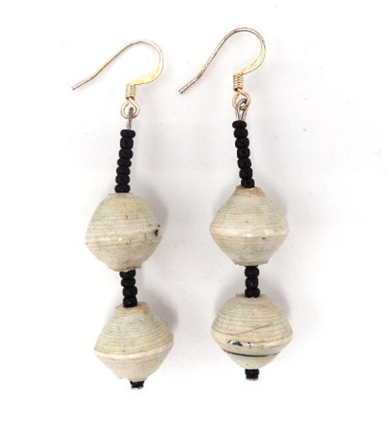 Earrings in grey handmade from recycled paper. Drop earring's with the nautural texture and deco that are gift earring's for a loved one image 3