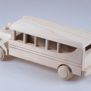 Wood Toy Bus, Toy Bus, Wooden Bus, Push Along Bus, Birthday Gift, Keepsake Gift, kids car, Natural, Education, Learn, Build, School image 2