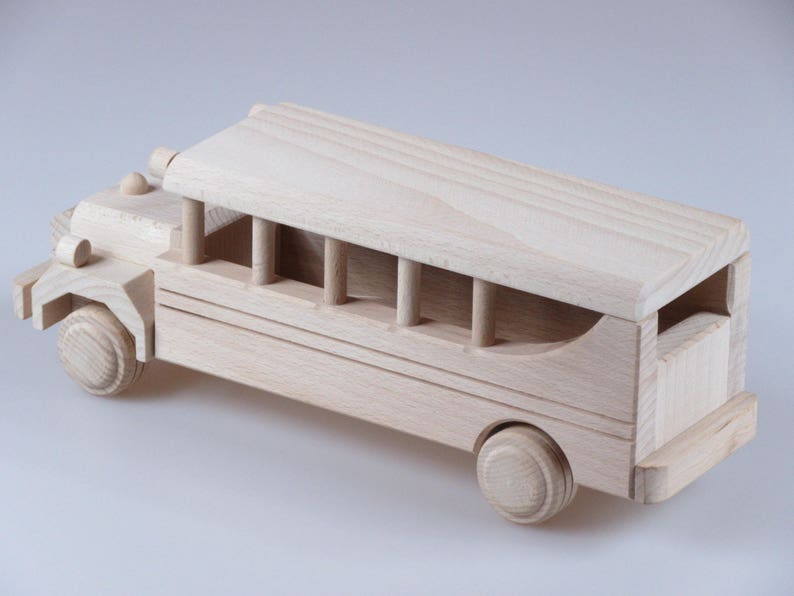 Wood Toy Bus, Toy Bus, Wooden Bus, Push Along Bus, Birthday Gift, Keepsake Gift, kids car, Natural, Education, Learn, Build, School image 2