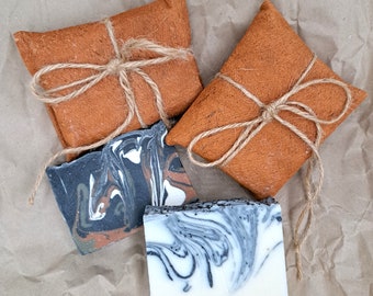 Mint and Charcoal Natural Soap Wellness Gift Box Gift Wrapped with Barkcloth