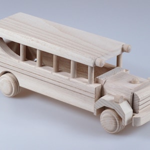 Wood Toy Bus, Toy Bus, Wooden Bus, Push Along Bus, Birthday Gift, Keepsake Gift, kids car, Natural, Education, Learn, Build, School image 1