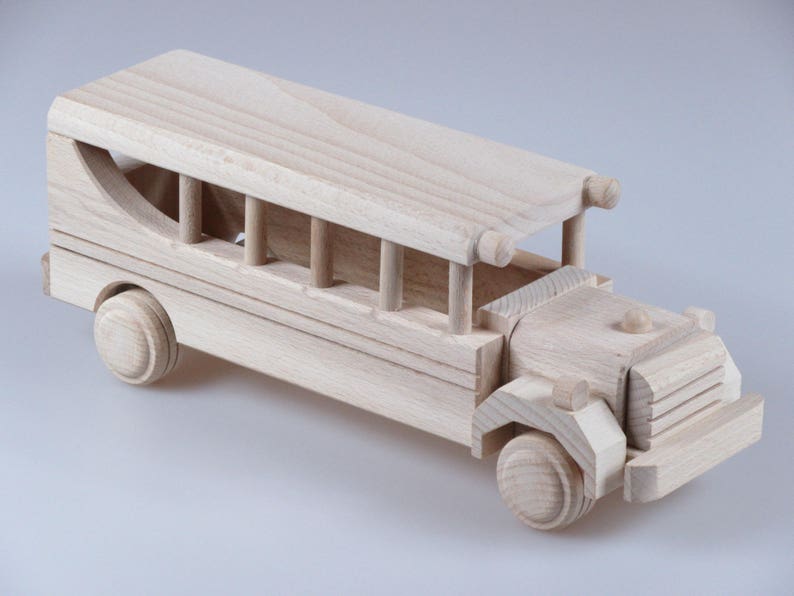 Wood Toy Bus, Toy Bus, Wooden Bus, Push Along Bus, Birthday Gift, Keepsake Gift, kids car, Natural, Education, Learn, Build, School image 1