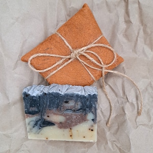 Sweet & Spicy Coffee Natural Handmade Soap Bar Gift Wrapped with Bark Cloth