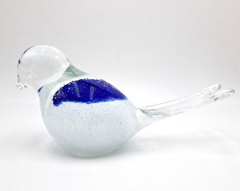 Handmade Blue White Blown Glass Bird, House Warming, Murano, Bird Glass, Stained Glass, Sea Glass, Gift, Bird Lover, Gift for Her, Bird Gift