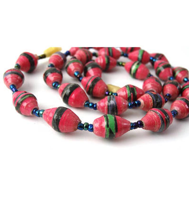 Pink Chunky Necklace Pink Paper Bead Necklace Pink Statement Necklace image 1