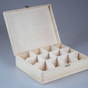 Handcrafted Wooden Tea Box: 12-Compartment Keepsake Box