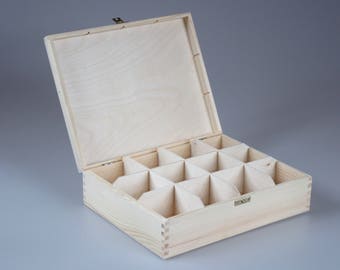 Wooden Tea Box, 12 Compartments, Keepsake Box, Jewelry Box, Wood Box, Home Décor, Sewing Box, Treasure Box, Wooden Tea Box, Storage Box