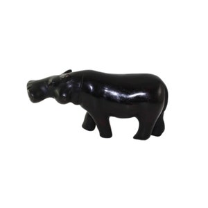 Hand Carved Ebony Hippo Figurine: African Safari Decor