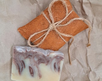 Warm Spice Natural Handmade Soap Bar Gift Wrapped with Barkcloth