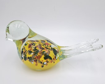 Handmade Yellow Speckled Blown Glass Bird, Fused Glass, Lamp Work Glass, Ornament, Gift Idea, Sea Glass, Home Gift, Garden, Gift for Her