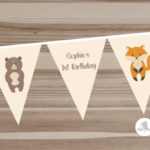 PERSONALISED Woodland Animal Birthday Party, Baby Shower, Bunting, Banner. - 3 METERS