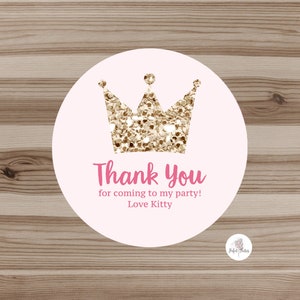 Personalised Princess Birthday Party Stickers - Princess Tiara Stickers - Thank You Seals - PACK OF 35