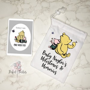 Classic Winnie the Pooh Baby Milestone Cards • Baby Shower Gift • New Baby Gift • Boy Girl Personalised Gift Bag