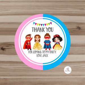 Personalised Princess and Superhero Birthday Party Stickers Thank You Seals - PACK OF 35