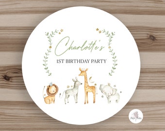 Personalised Jungle Animals Birthday Party Stickers - Safari Animals Birthday Party Thank You Seals - PACK OF 35