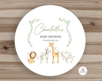 Personalised Gender Neutral Jungle Animals Baby Shower Stickers - Safari Animals Baby Shower Thank You Seals - PACK OF 35