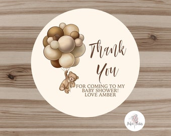 Personalised Teddy Bear Neutral Baby Shower Stickers - Thank You Seals - PACK OF 35