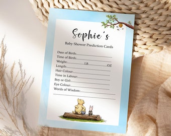 Personalised Blue Winnie the Pooh Baby Shower Prediction cards, Winnie the Pooh Baby Shower Games - PACK OF 10 .