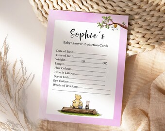 Personalised Pink Winnie the Pooh Baby Shower Prediction cards, Winnie the Pooh Baby Shower Games - PACK OF 10 .