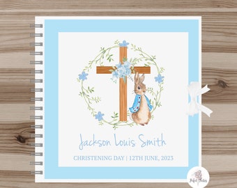 Personalised Blue Peter Rabbit Baptism Christening Scrapbook, Memory Album.