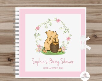 Personalised Pink Winnie the Pooh Baptism - Christening - Baby Shower - Birthday Party - Naming Day - Guest Book, Scrapbook, Memory Album.