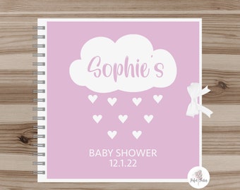 Personalised Pink Cloud Baby Shower Guest Book, Pink Rain Cloud Baby Girl Baby Shower Keep Sake.